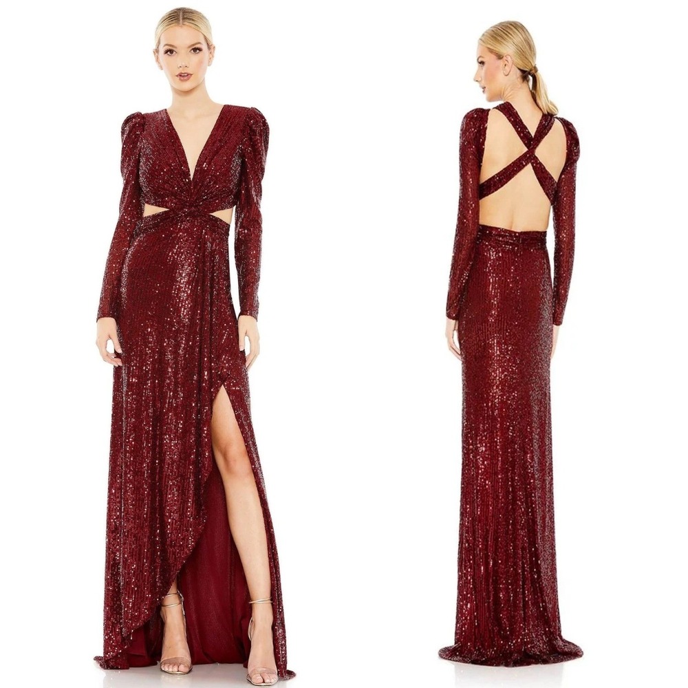 NWT Ieena for Mac Duggal 26739 Wine Sequin Open Back Gown Size‎ 2